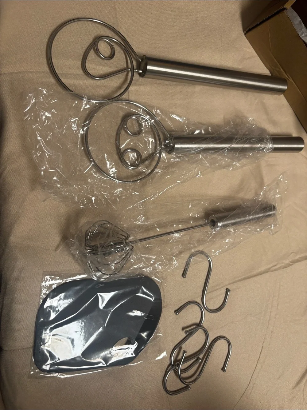 Stainless Steel danish dough Whisk & Kitchen Hook Set - Silver